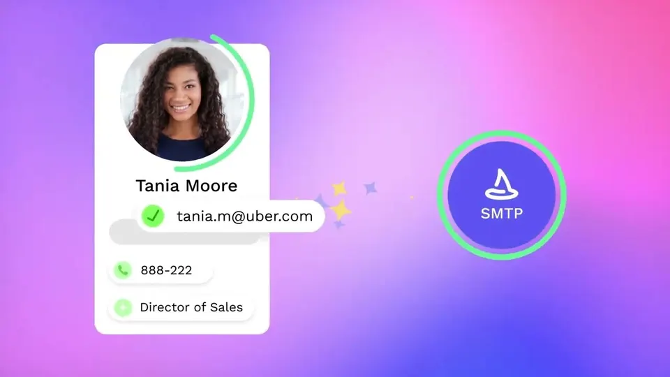 Frame from the Wiza explainer: a contact card with a verified email